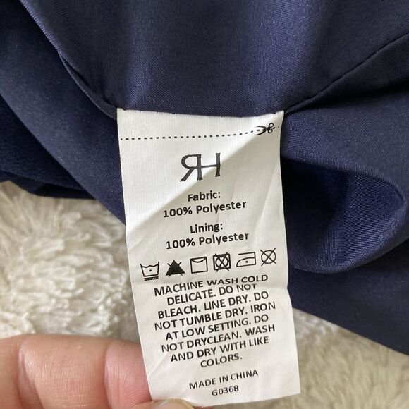 New Rihoas Navy Round Neck Side Split Mini Dress Button Detail Women’s Large - Picture 13 of 13